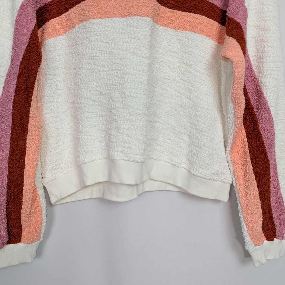 Faherty Cream Crewneck Sweater with Pink and Rust Chevron Stripe - Picture 8 of 14